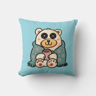 Custom Polar Bear with Coffee   Cute Winter Art Throw Pillow