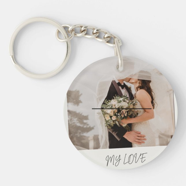 Custom Polaroid Photo Frame My Love Retro Script Keychain (Front)