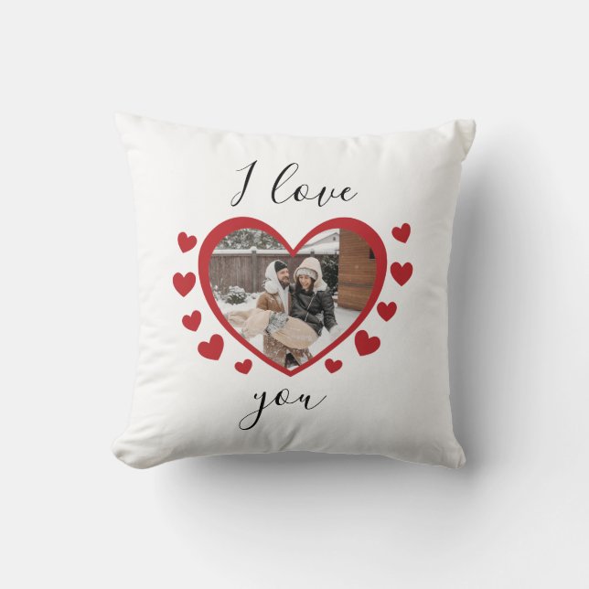 Custom polaroid photo I love heart you personalize Throw Pillow (Front)