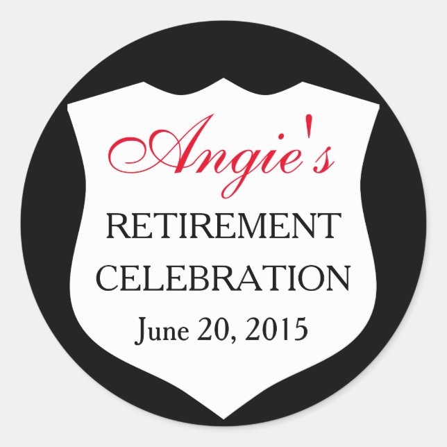 Custom Police Badge Black Red Retirement Classic Round Sticker (Front)