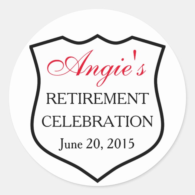 Custom Police Badge Black Red Retirement Classic Round Sticker (Front)