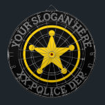 Custom police department law enforcement dartboard<br><div class="desc">Custom police department law enforcement dartboard. Custom wall decor personalized with your name, precinct, force, county, jail, correction facility, prison etc. Yellow police star badge with round text. All customizable colours. Fun darts game for home, office, work place, garage, bar, cafe, pub, kid's Birthday party, garden etc. To protect and...</div>