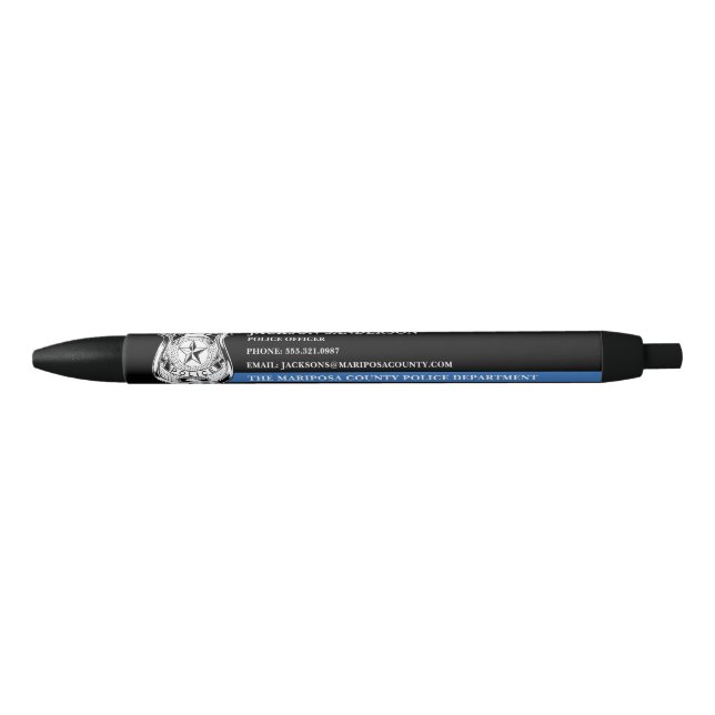 Custom Police Department Logo Law Enforcement Black Ink Pen (Front)