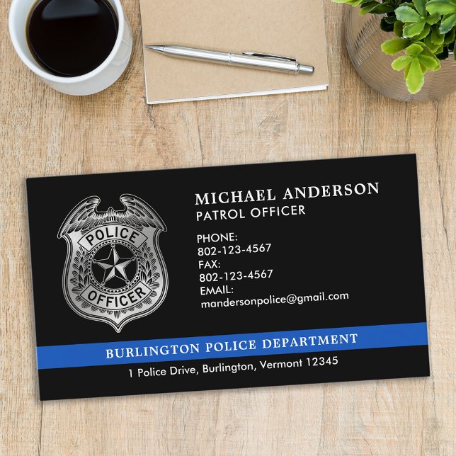 Custom Police Department Thin Blue Line Logo Business Card (Creator Uploaded)