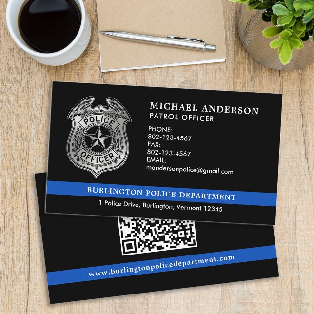 Custom Police Department Thin Blue Line QR Code Business Card (Creator Uploaded)