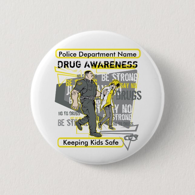 Custom Police Drug Awareness 2 Inch Round Button (Front)