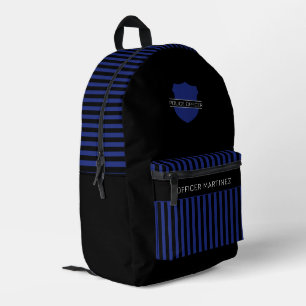 Custom Police Officer Badge Blue Stripes Printed Backpack