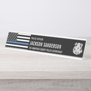 Custom Police Officer Department Thin Blue Line Desk Name Plate