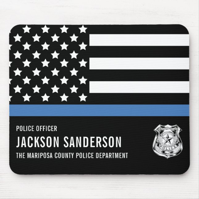 Custom Police Officer Department Thin Blue Line Mouse Pad (Front)