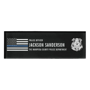Custom Police Officer Department Thin Blue Line Name Tag