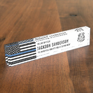 Custom Police Officer Department Thin Blue Line Nameplate