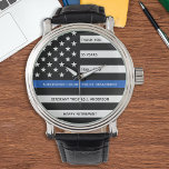 Custom Police Officer Law Enforcement Retirement Watch<br><div class="desc">Celebrate and show your appreciation to an outstanding Police Officer with this Thin Blue Line Retirement or Anniversary Police Pocket Watch - American flag design in Police Flag colours in a modern black an blue design . Perfect for service awards and Police Retirement gifts and law enforcement retirement. Personalize this...</div>