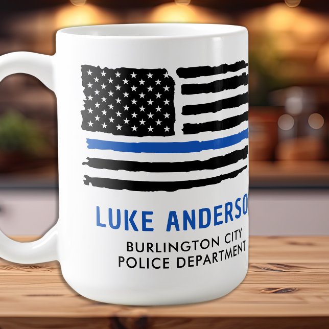 Custom Police Officer Personalized Thin Blue Line Coffee Mug (Creator Uploaded)