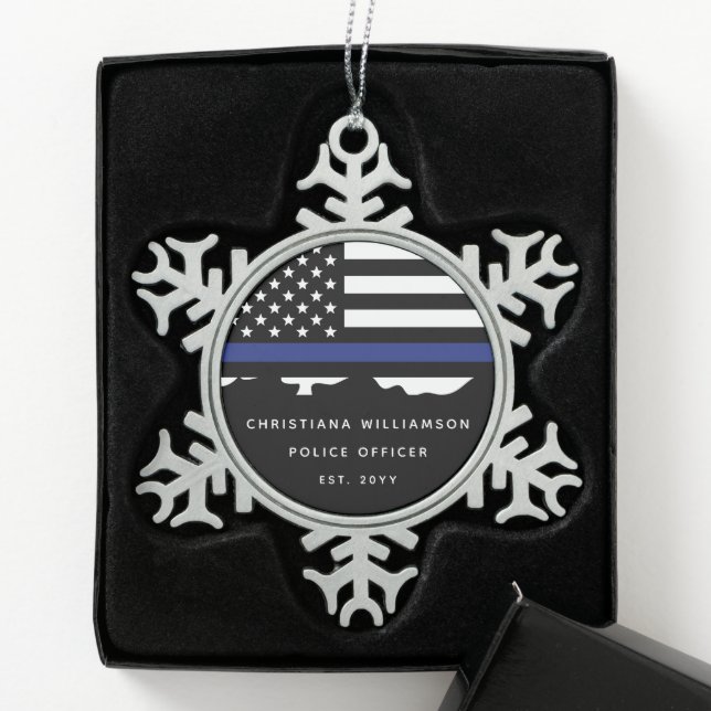 Custom Police Officer Police Academy Graduation  Snowflake Pewter Christmas Ornament (Box)