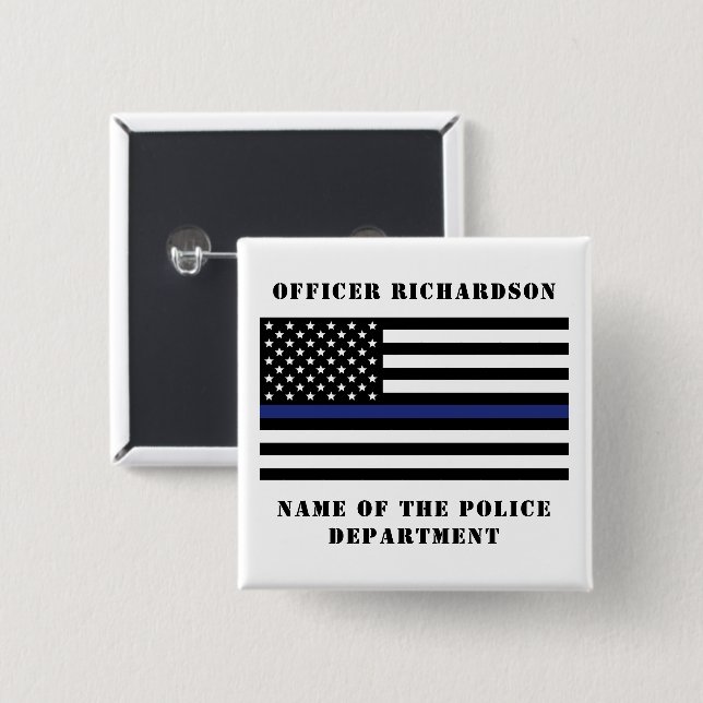 Custom Police Officer Thin Blue Line Police 2 Inch Square Button (Front & Back)