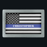 Custom Police Officer Thin Blue Line Police Belt Buckle<br><div class="desc">Personalized Police Officer Thin Blue Line USA Flag Police department Gifts!</div>