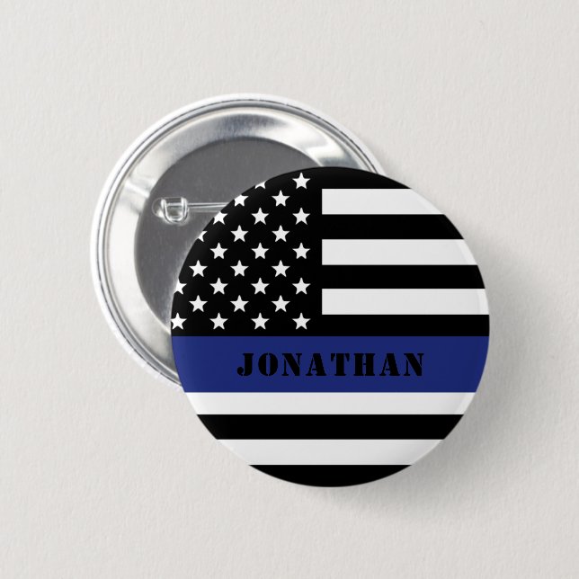 Custom Police Officer Thin Blue Line Police Dept. 2 Inch Round Button (Front & Back)