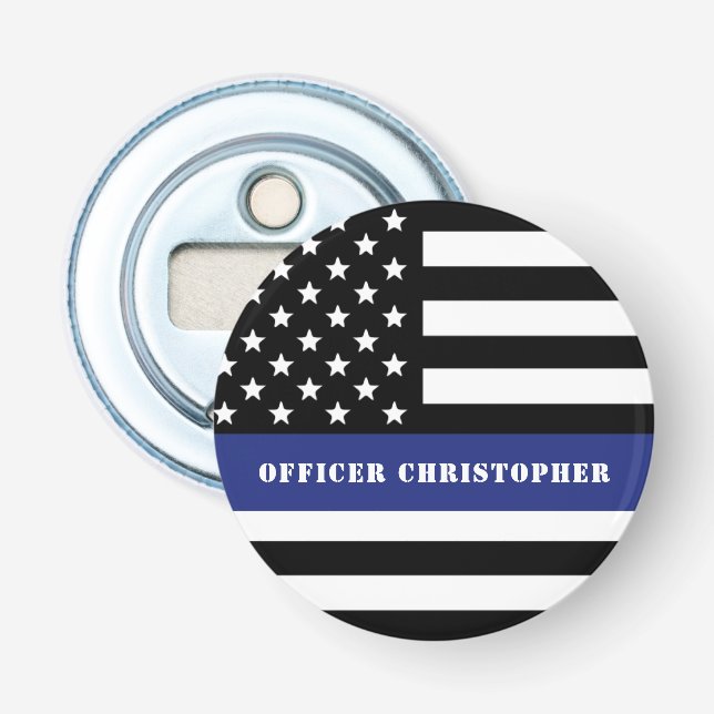 Custom Police Officer Thin Blue Line Police Dept. Bottle Opener (Front)