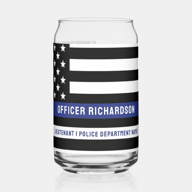 Custom Police Officer Thin Blue Line Police Dept Can Glass (Left)