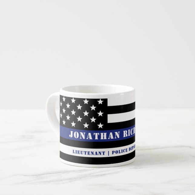 Custom Police Officer Thin Blue Line Police Dept Espresso Cup (Front Left)