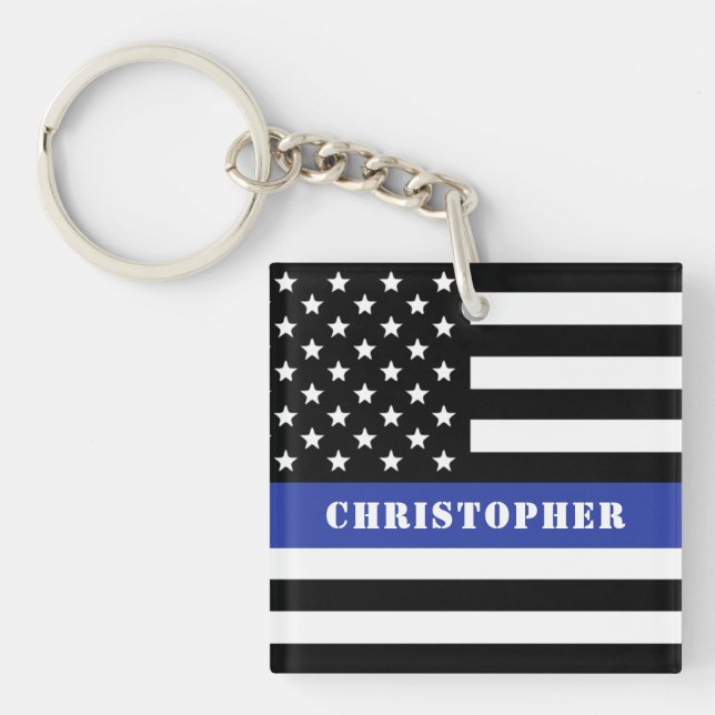 Custom Police Officer Thin Blue Line Police Dept.  Keychain (Front)