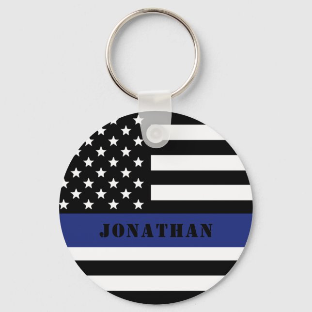 Custom Police Officer Thin Blue Line Police Dept. Keychain (Front)