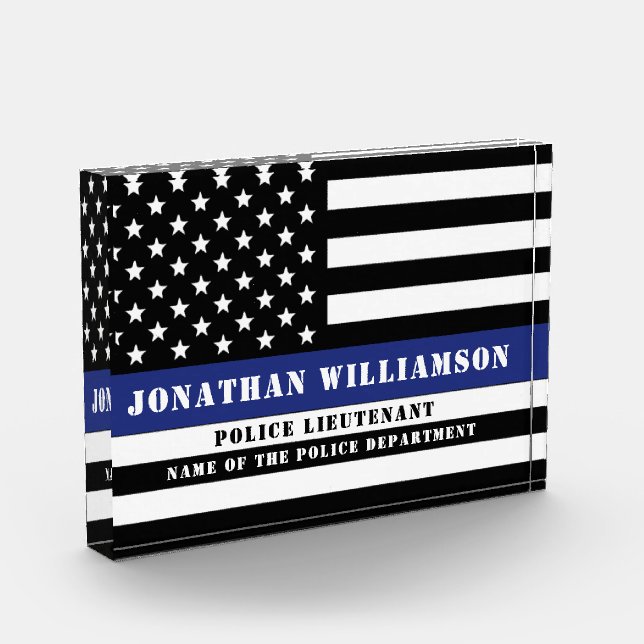 Custom Police Officer Thin Blue Line Police Dept. Photo Block (Left)