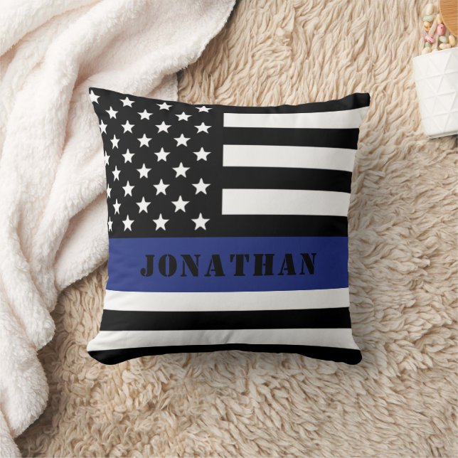 Custom Police Officer Thin Blue Line Police Dept. Throw Pillow (Blanket)