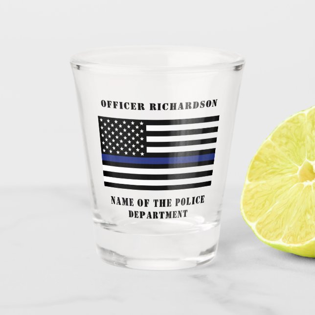 Custom Police Officer Thin Blue Line Police Shot Glass (Front)