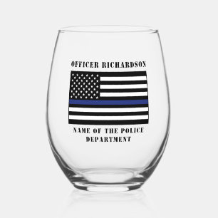 Custom Police Officer Thin Blue Line Police Stemless Wine Glass