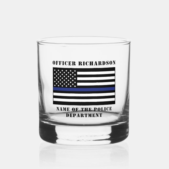 Custom Police Officer Thin Blue Line Police Whiskey Glass (Front)