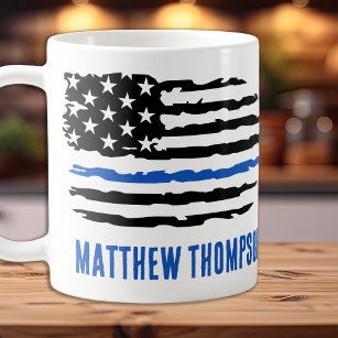 Custom Police Officer Thin Blue Line US Flag Coffee Mug