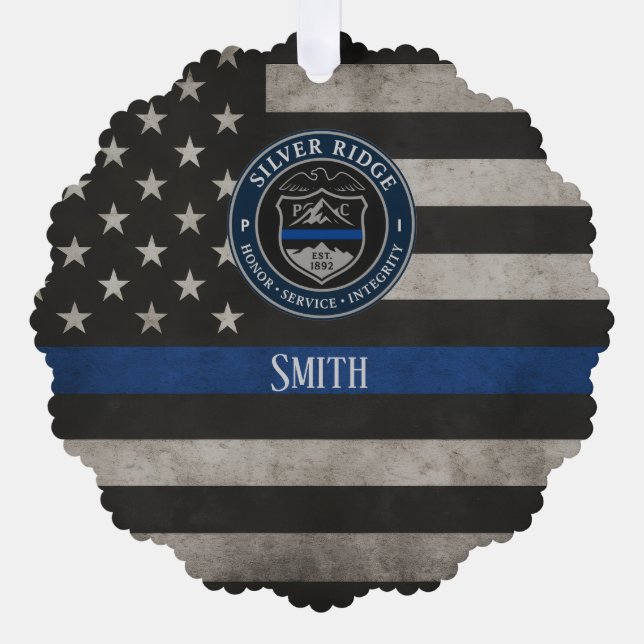 Custom Police Thin Blue Line American Flag Ornament Card (Front)