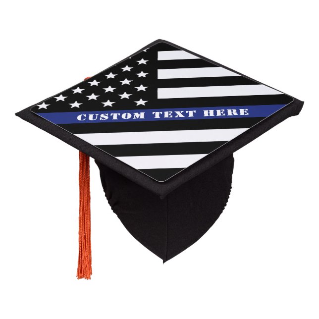 Custom Police Thin Blue Line Flag Police Academy  Graduation Cap Topper (Angled)