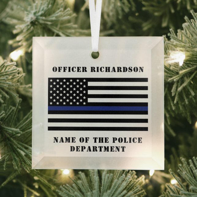 Custom Police Thin Blue Line Law Enforcement Glass Ornament (Insitu)