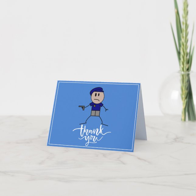 Custom Policeman With Gun Thank You Card (Front)