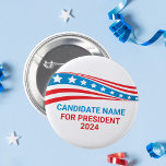 Custom Political Campaign American Flag Template 2 Inch Round Button<br><div class="desc">Customize your own political campaign button by adding your own name or another politician under these stars and stripes in red,  white,  and blue. Add a custom name for American president in 2024 or another political office in the USA.</div>