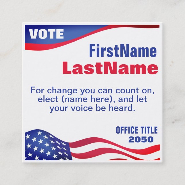 Custom Political Campaign Template Business Card (Front)