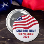 Custom Political Candidate 2024 Election Campaign  1 Inch Round Button<br><div class="desc">Customizable political campaign candidate buttons with the American flag on top of your text in red,  white,  and blue. Add your choice for president or other political office in the 2024 election. Bold custom text.</div>