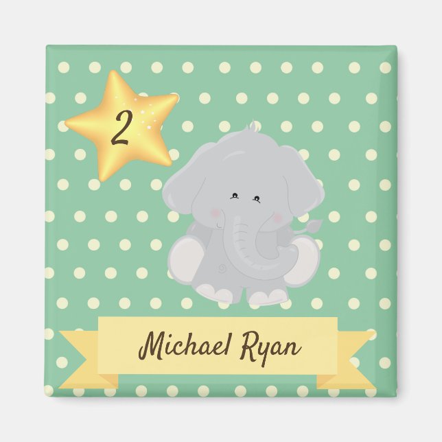 Custom Polka Dot Elephant with Name and Age Magnet (Front)