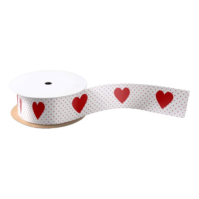 Custom Polka Dot Red White Background Monogram Satin Ribbon (Spool)
