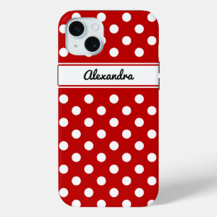 Custom Polka Dot White Red Background iPhone 15 Mini Case