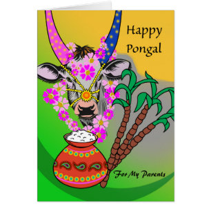 Custom Pongal for Parents, Add Your Text, Cow