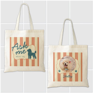 Custom Poodle Photo Name Terracotta Stripes Tote Bag