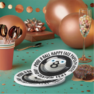 Custom Pool 8 Ball Party BLUE EYES Happy Face 7" Paper Plate