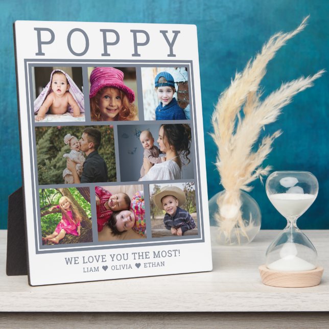 Custom Poppy We Love You 8 Photo Collage  Grey Plaque (Side)