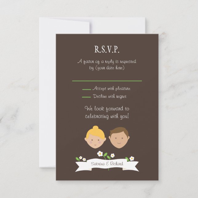 Custom Portrait (Blonde / Brunette) Wedding RSVP Invitation (Front)