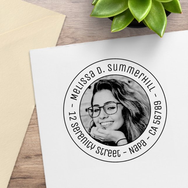 Custom Portrait Photo Round Address Rubber Stamp (Creator Uploaded)