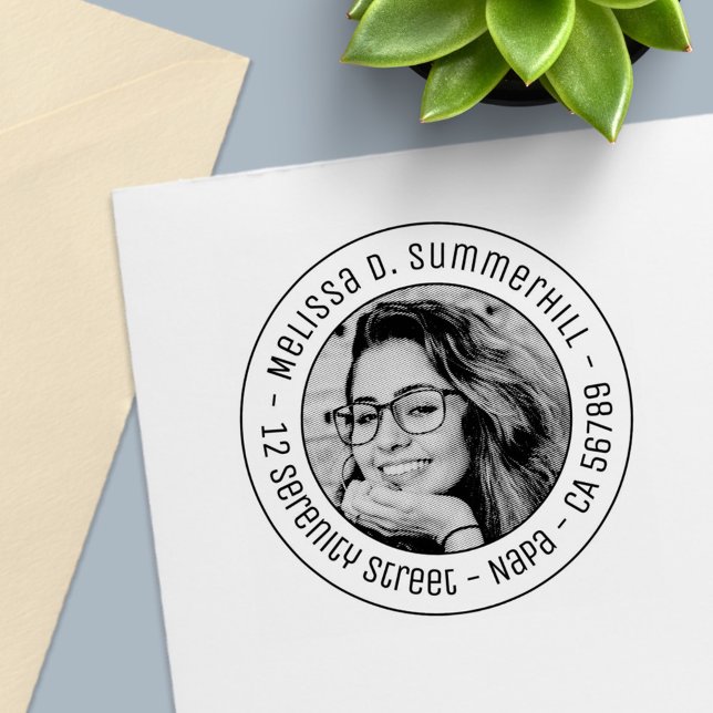 Custom Portrait Photo Round Address Self-inking Stamp (Creator Uploaded)