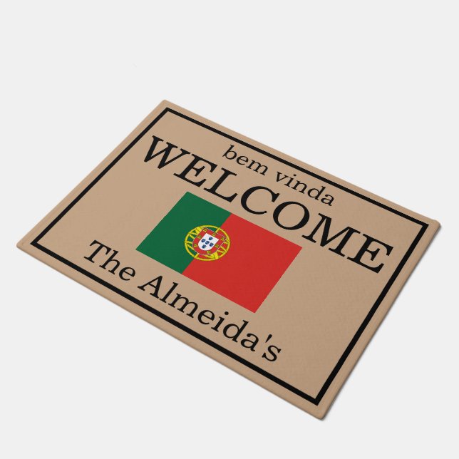 Custom Portuguese Flag Family Name Door Mat (Angled)
